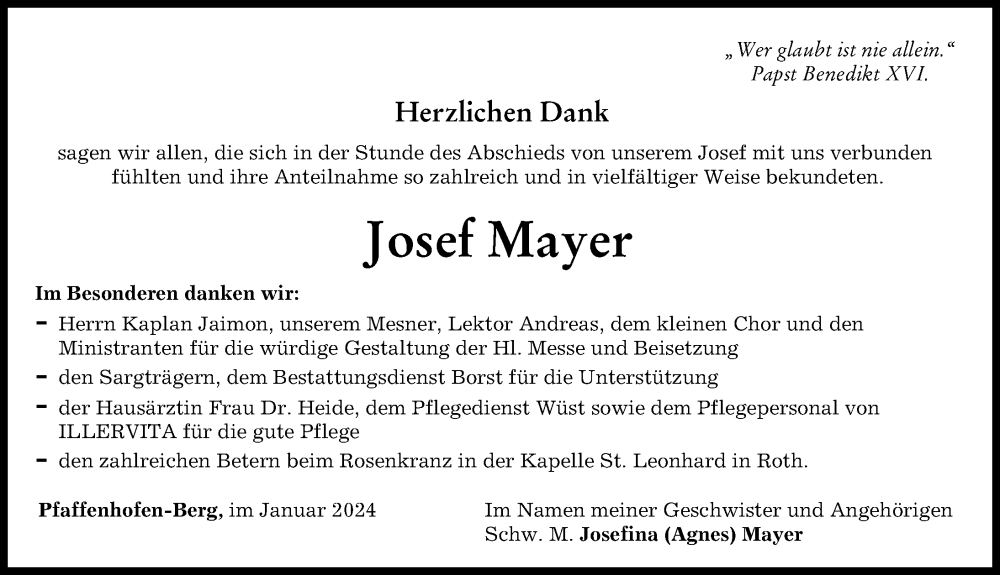 Traueranzeige von Josef Mayer von Neu-Ulmer Zeitung
