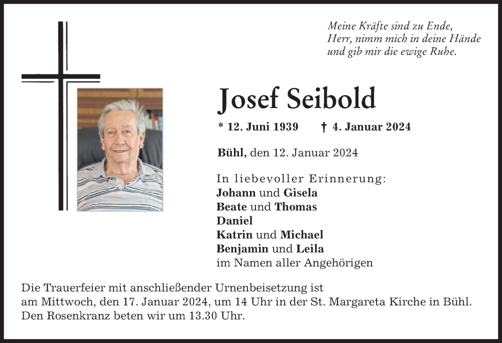 Traueranzeige von Josef Seibold von Günzburger Zeitung