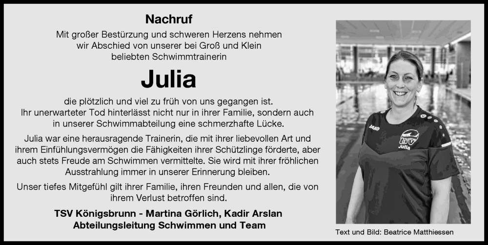 Traueranzeige von Julia  von Schwabmünchner Allgemeine