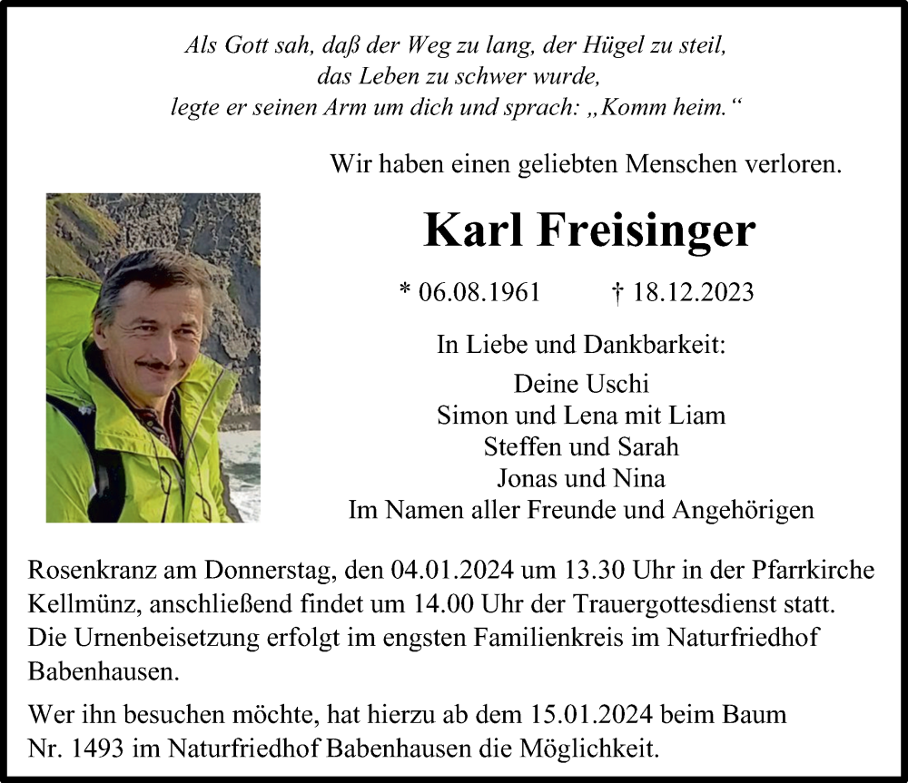 Traueranzeige von Karl Freisinger von Illertisser Zeitung