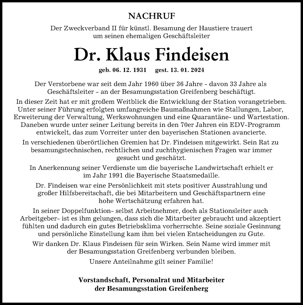 Traueranzeige von Klaus Findeisen von Landsberger Tagblatt