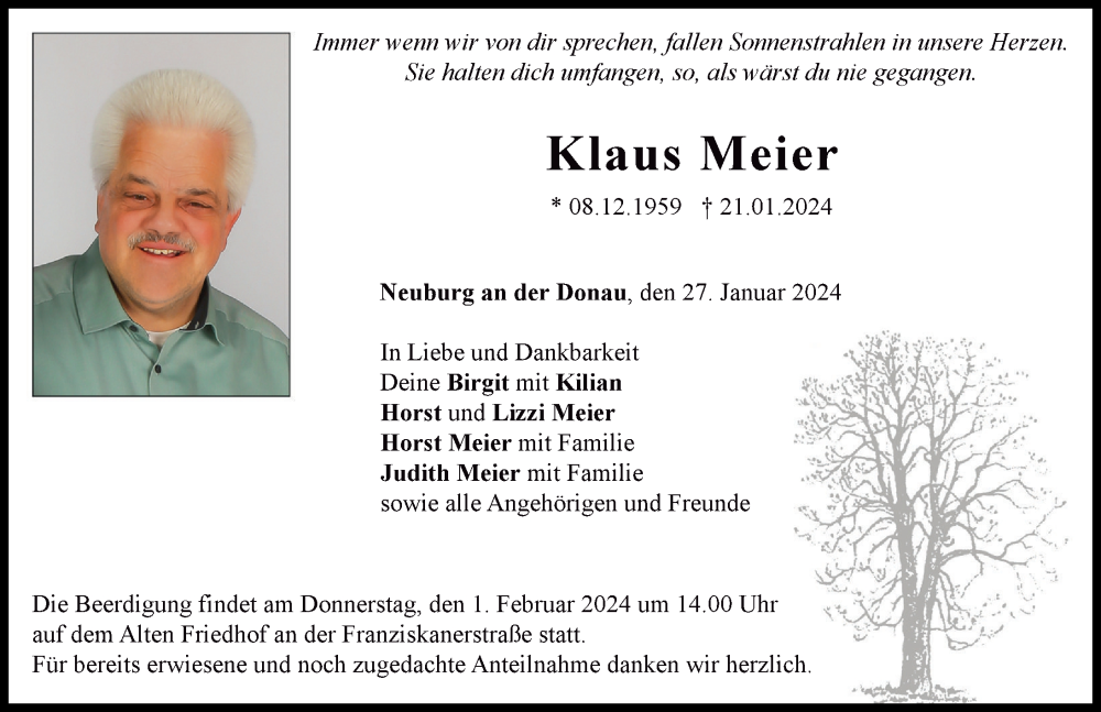 Traueranzeige von Klaus Meier von Neuburger Rundschau