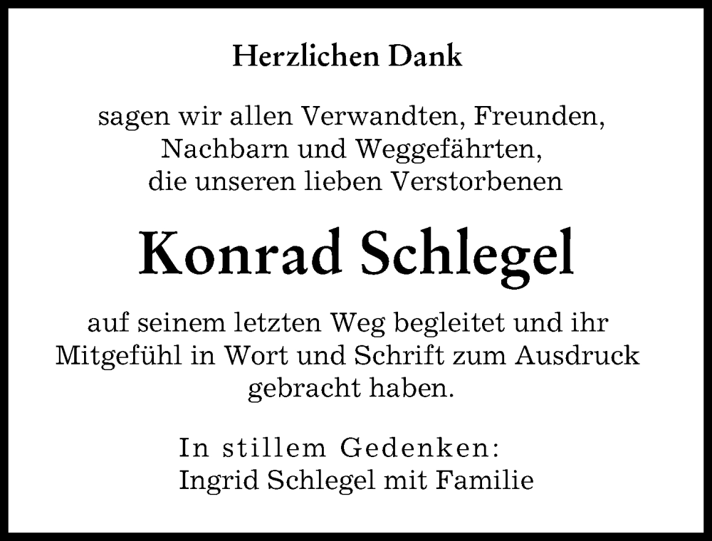 Traueranzeige von Konrad Schlegel von Augsburger Allgemeine