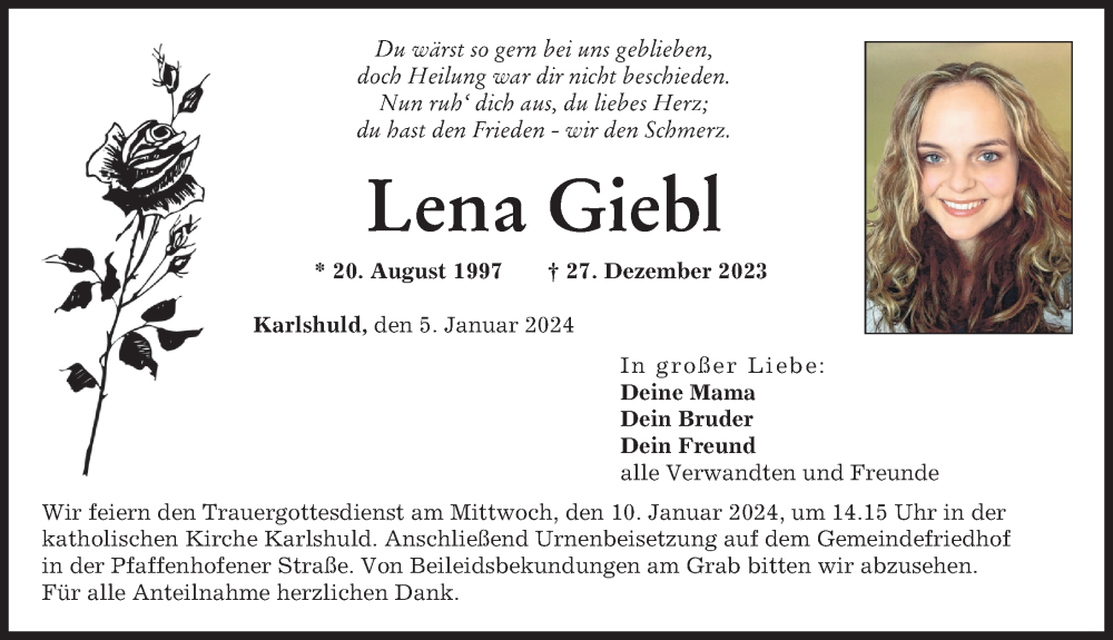 Traueranzeige von Lena Giebl von Neuburger Rundschau