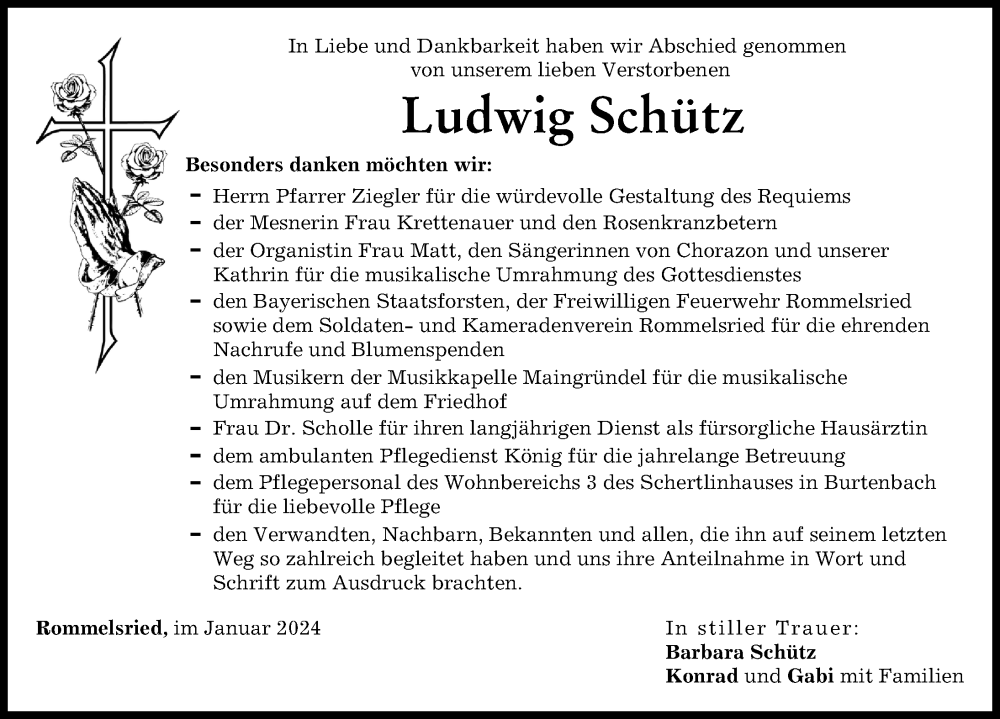 Traueranzeige von Ludwig Schütz von Augsburg-Land