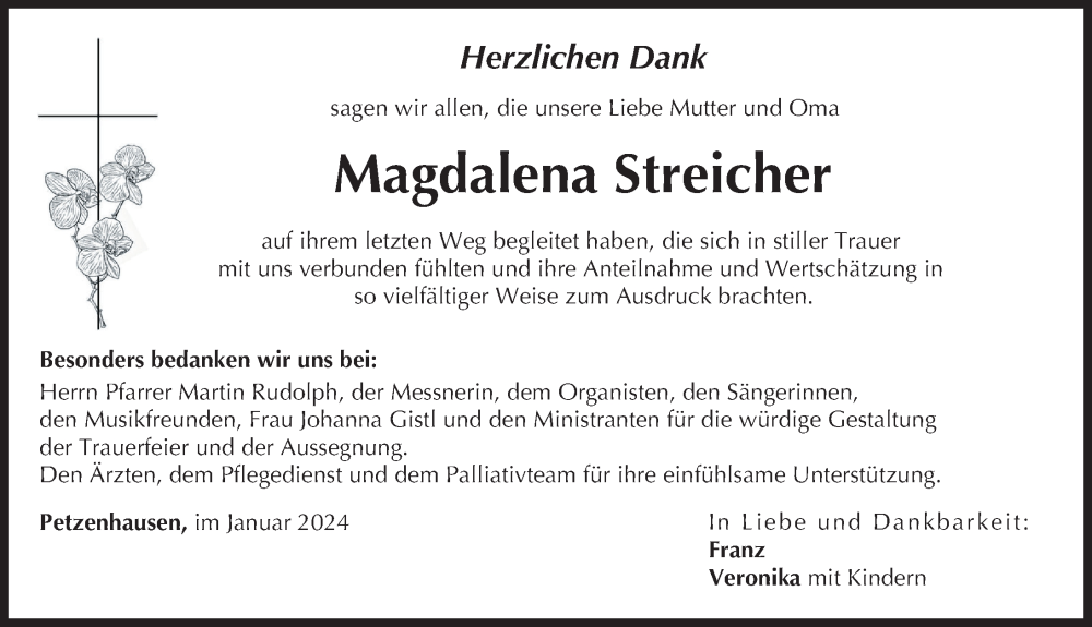 Traueranzeige von Magdalena Streicher von Landsberger Tagblatt