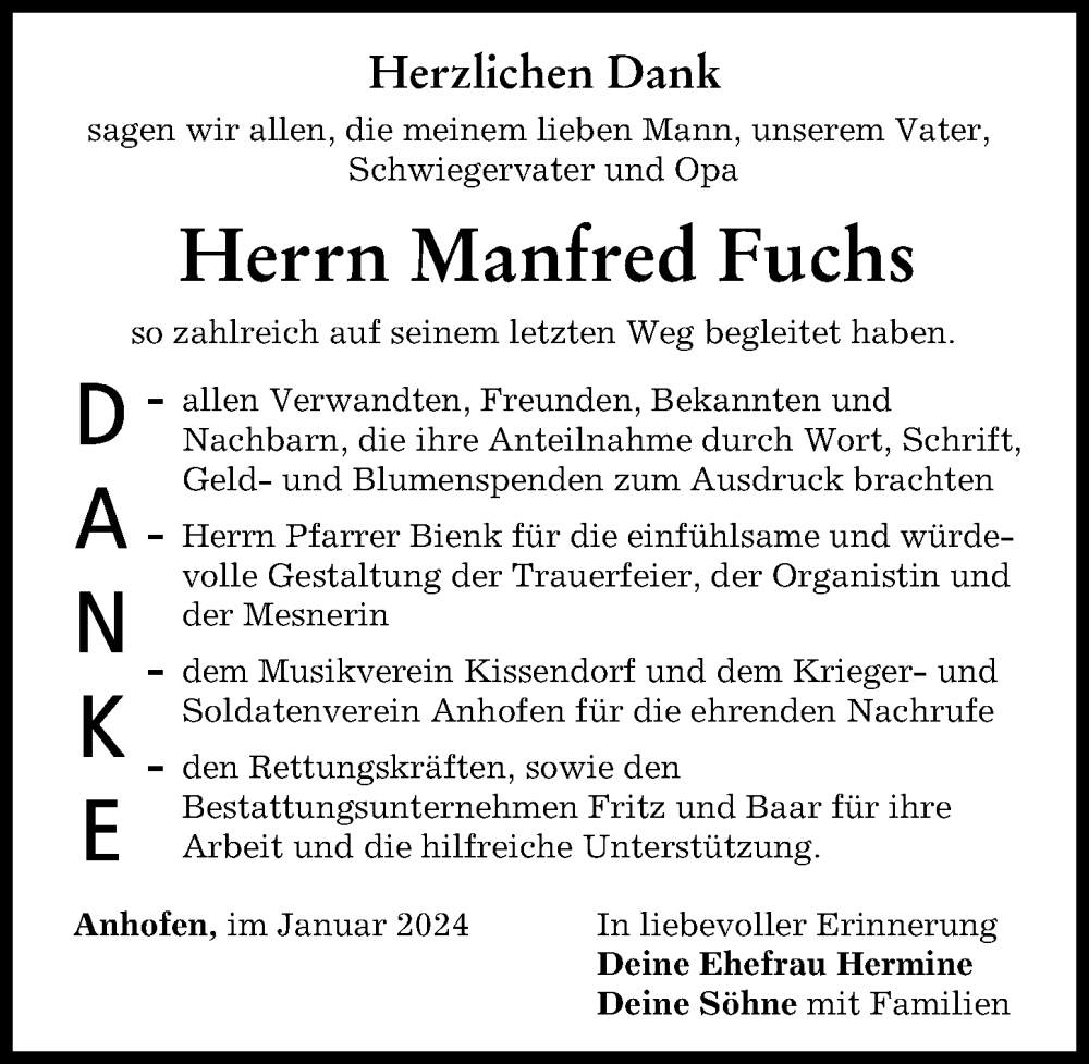 Traueranzeige von Manfred Fuchs von Günzburger Zeitung