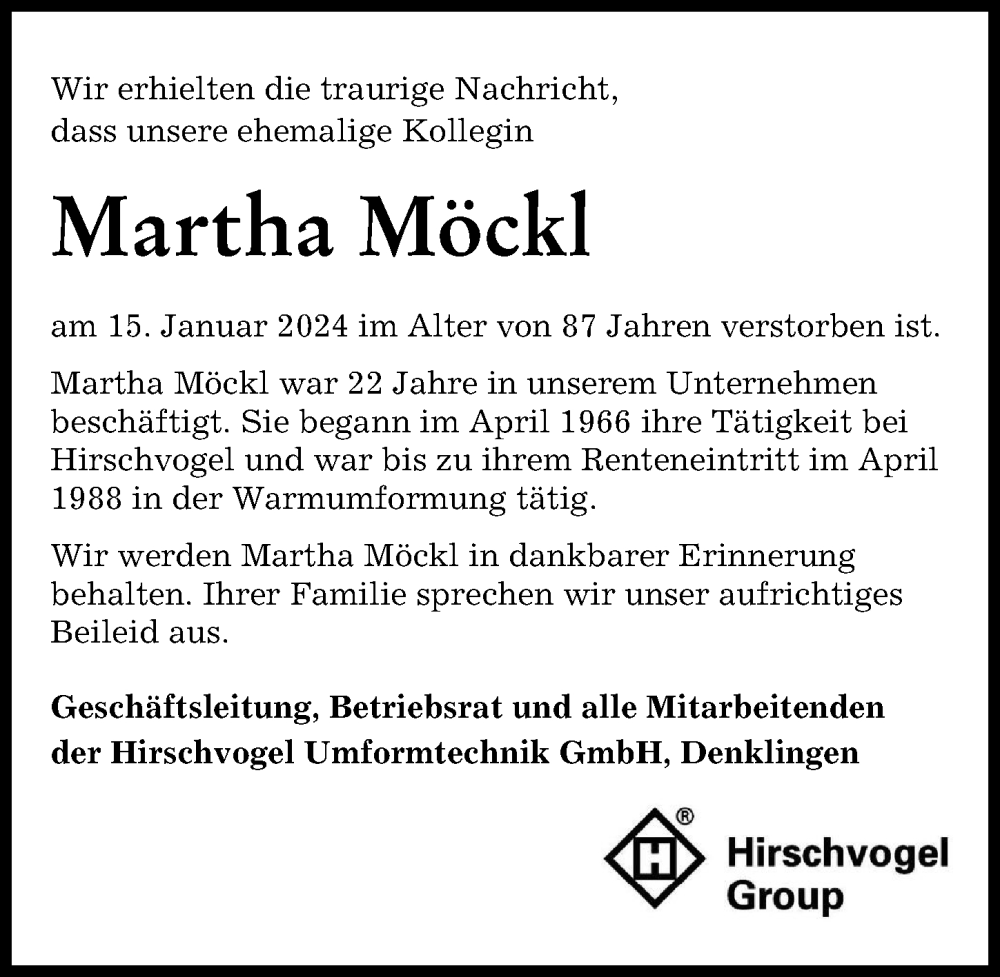 Traueranzeige von Martha Möckl von Landsberger Tagblatt