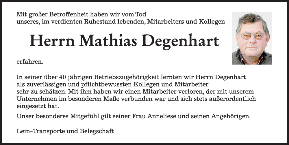 Traueranzeige von Mathias Degenhart von Mindelheimer Zeitung