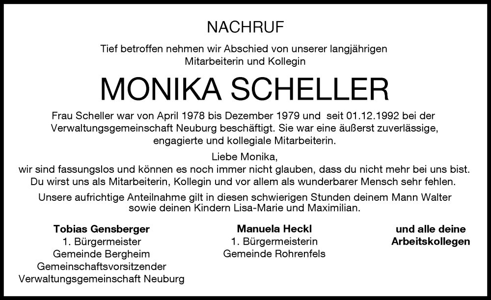 Traueranzeige von Monika Scheller von Neuburger Rundschau