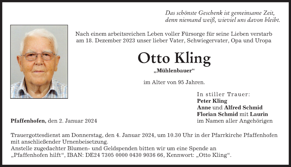 Traueranzeige von Otto Kling von Neu-Ulmer Zeitung