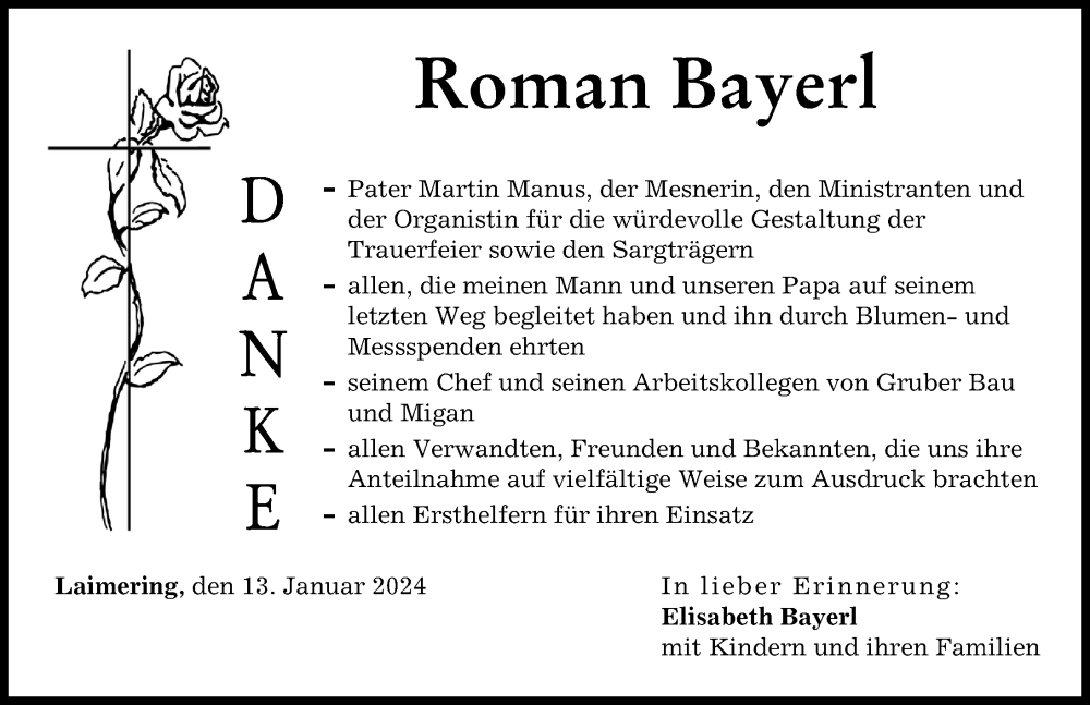 Traueranzeige von Roman Bayerl von Augsburger Allgemeine