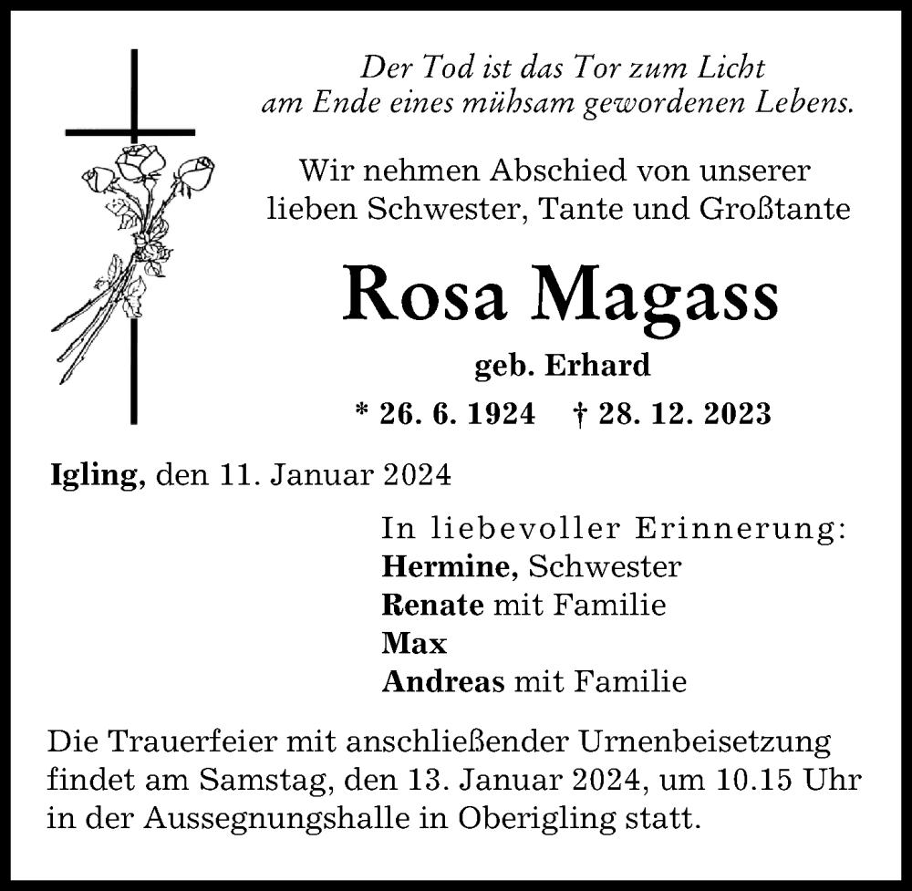 Traueranzeige von Rosa Magass von Landsberger Tagblatt