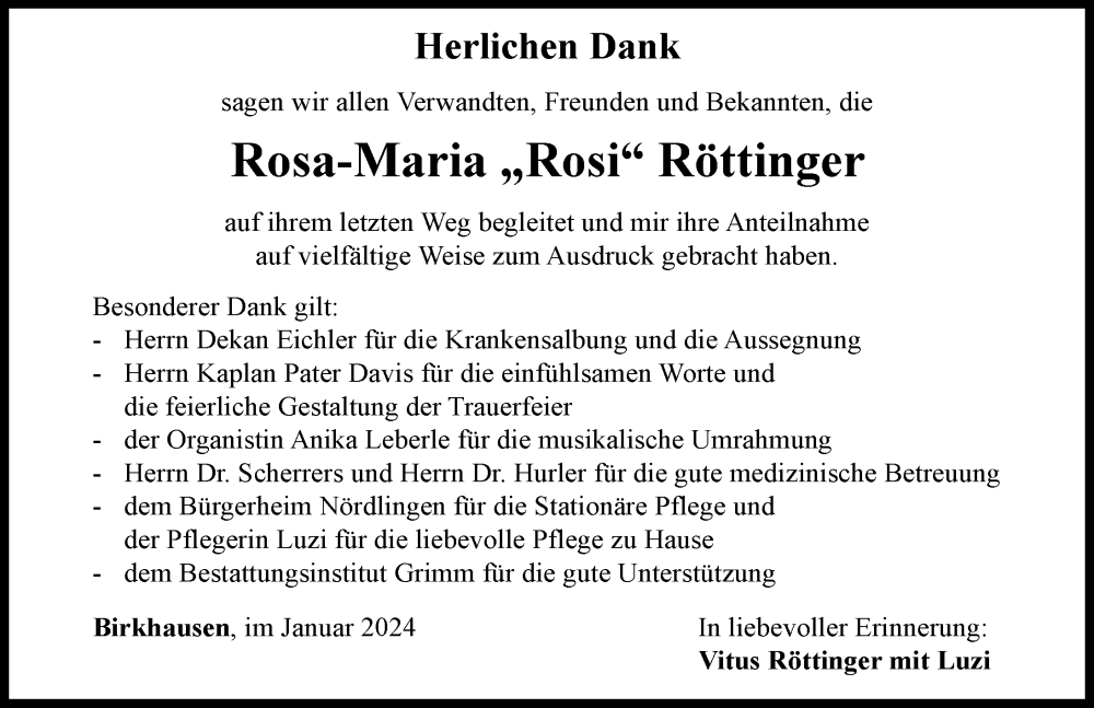 Traueranzeigen von Rosa-Maria Röttinger | Augsburger Allgemeine Zeitung