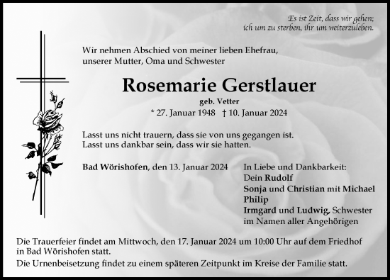 Traueranzeigen Von Rosemarie Gerstlauer | Augsburger Allgemeine Zeitung