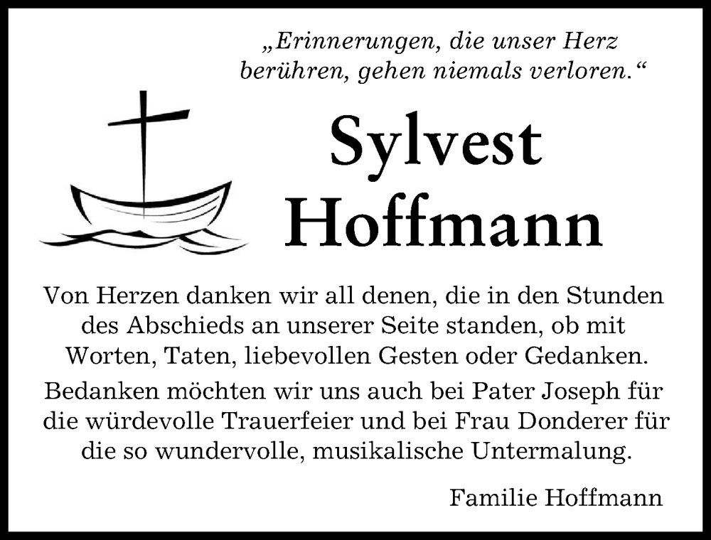 Traueranzeige von Sylvest Hoffmann von Schwabmünchner Allgemeine