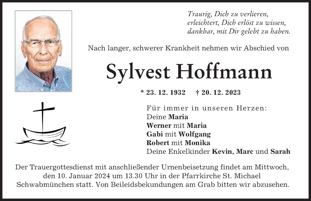 Traueranzeige von Sylvest Hoffmann von Schwabmünchner Allgemeine