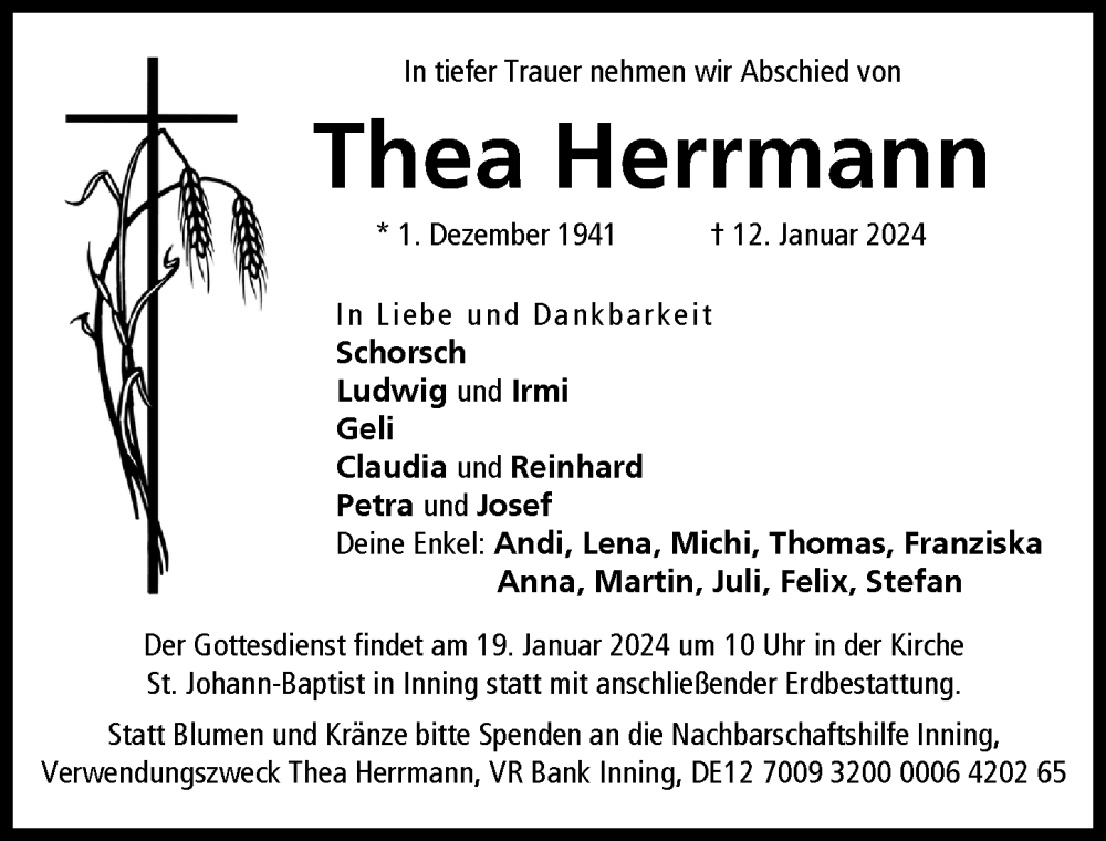 Traueranzeige von Thea Herrmann von Landsberger Tagblatt