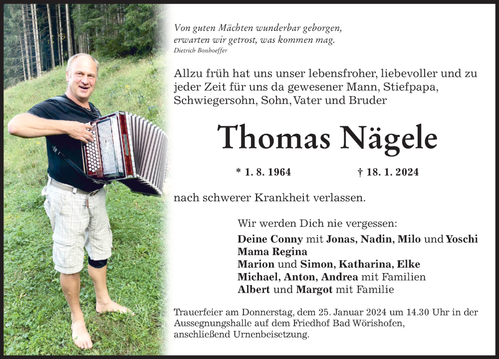 Traueranzeige von Thomas Nägele von Mindelheimer Zeitung