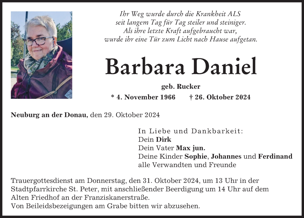 Traueranzeige von Barbara Daniel von Neuburger Rundschau