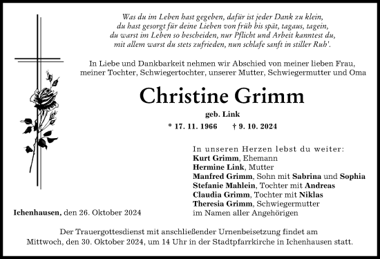 Traueranzeige von Christine Grimm von Günzburger Zeitung