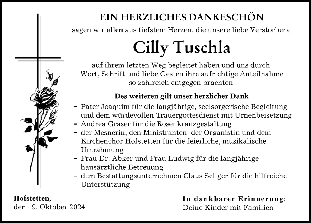 Traueranzeige von Cilly Tuschla von Landsberger Tagblatt