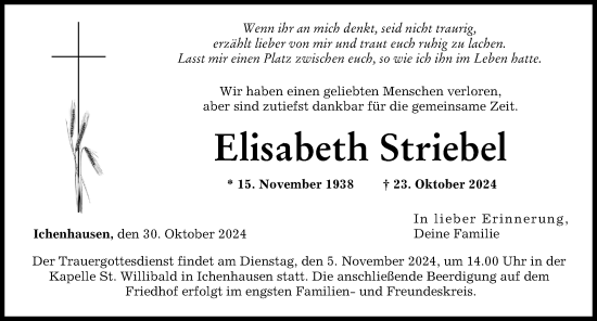 Traueranzeige von Elisabeth Striebel von Günzburger Zeitung