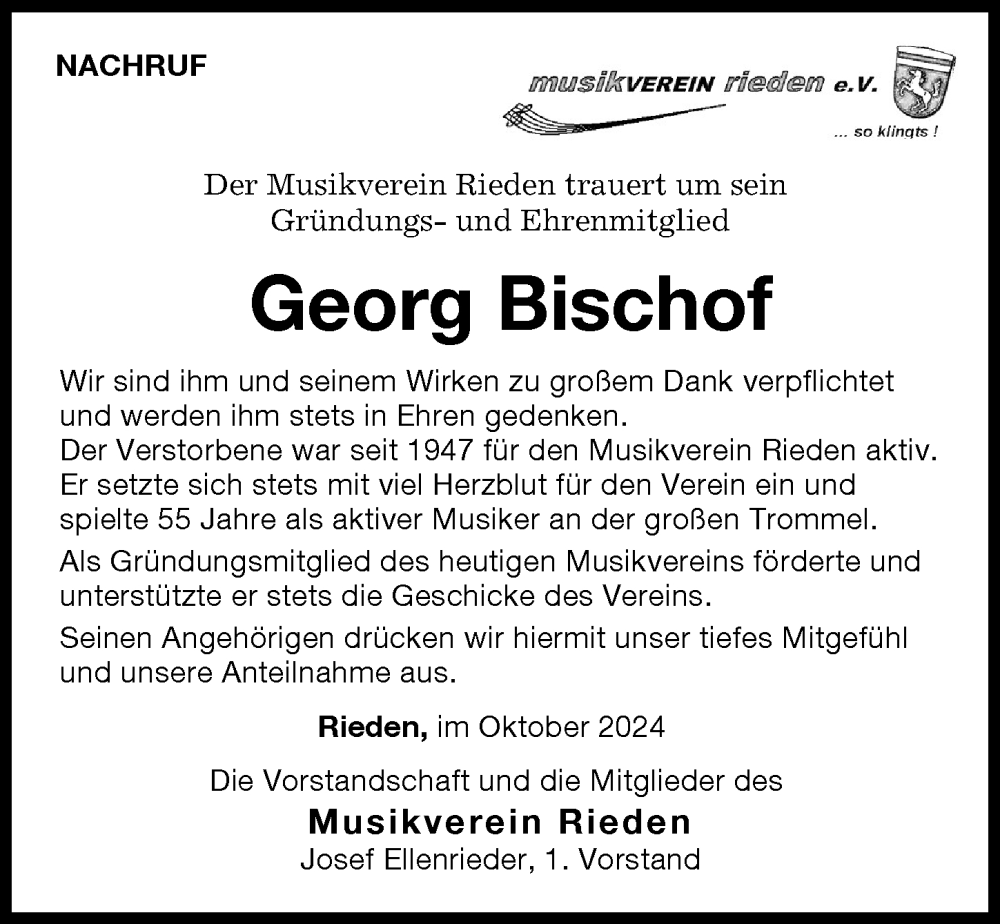 Traueranzeige von Georg Bischof von Günzburger Zeitung