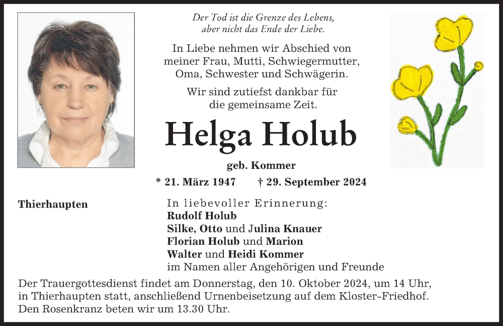 Traueranzeige von Helga Holub von Augsburg-Land