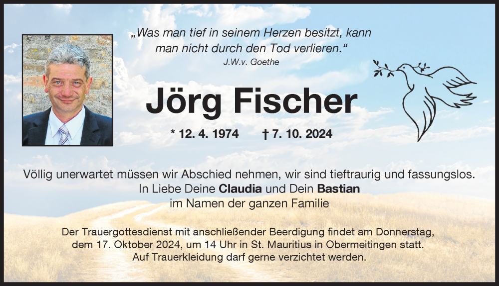  Traueranzeige für Jörg Fischer vom 12.10.2024 aus Landsberger Tagblatt