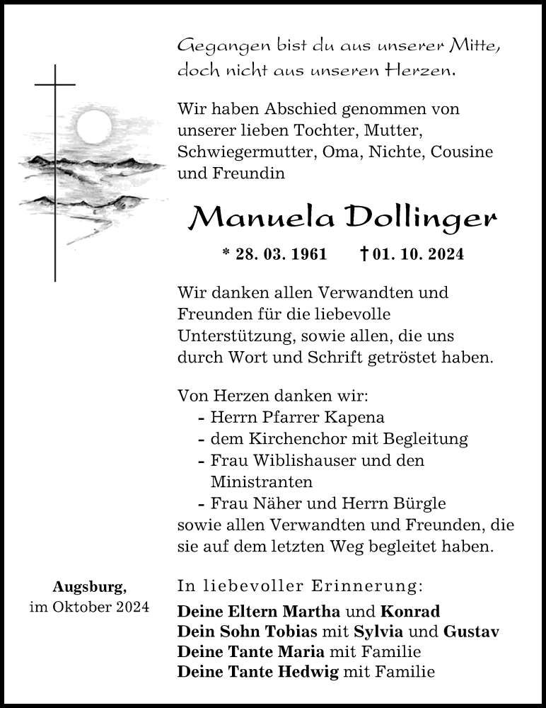 Traueranzeige von Manuela Dollinger von Landsberger Tagblatt