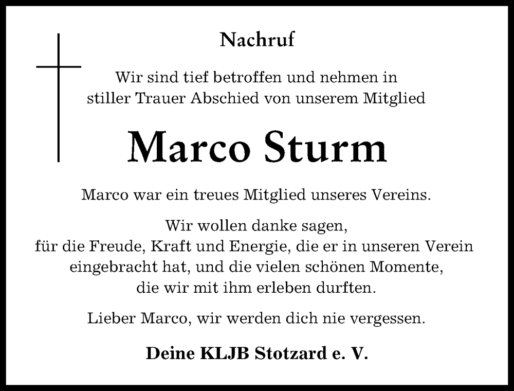  Traueranzeige für Marco Sturm vom 11.10.2024 aus Aichacher Nachrichten