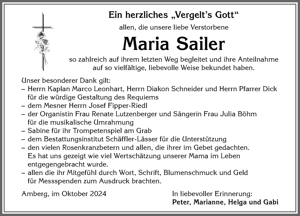 Traueranzeige von Maria Sailer von Mindelheimer Zeitung