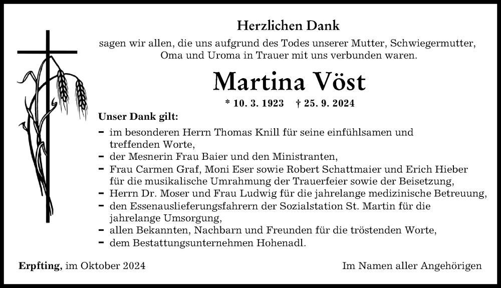 Traueranzeige von Martina Vöst von Landsberger Tagblatt