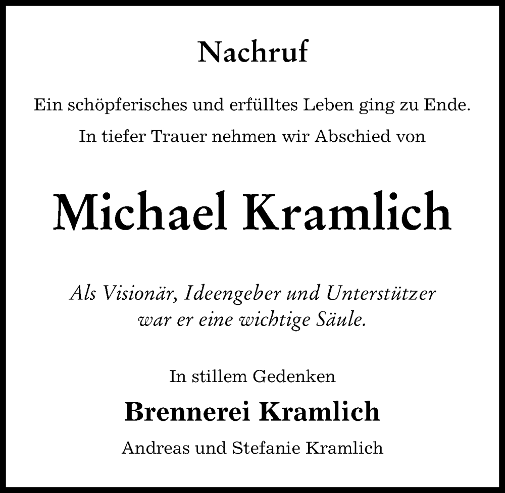 Traueranzeige von Michael Kramlich von Neuburger Rundschau