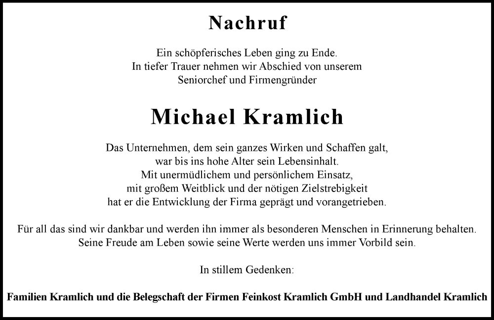 Traueranzeige von Michael Kramlich von Neuburger Rundschau