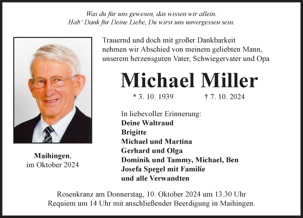 Traueranzeige von Michael Miller von Rieser Nachrichten