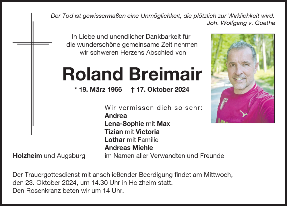  Traueranzeige für Roland Breimair vom 19.10.2024 aus Donauwörther Zeitung