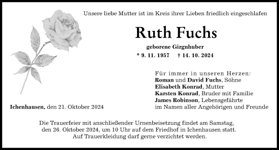 Traueranzeige von Ruth Fuchs von Günzburger Zeitung