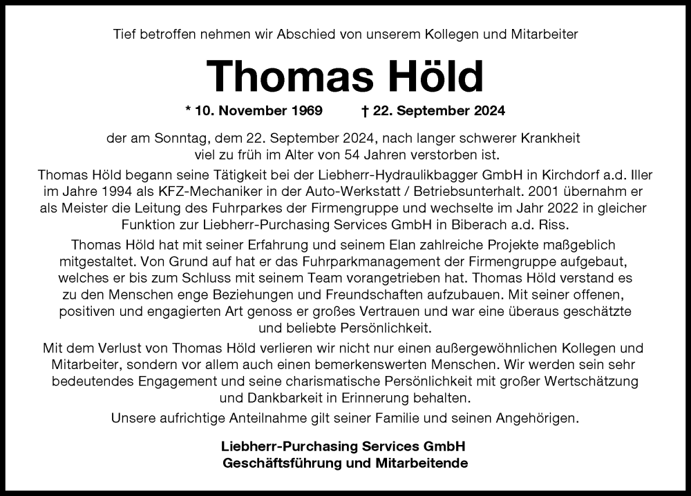  Traueranzeige für Thomas Höld vom 09.10.2024 aus Illertisser Zeitung