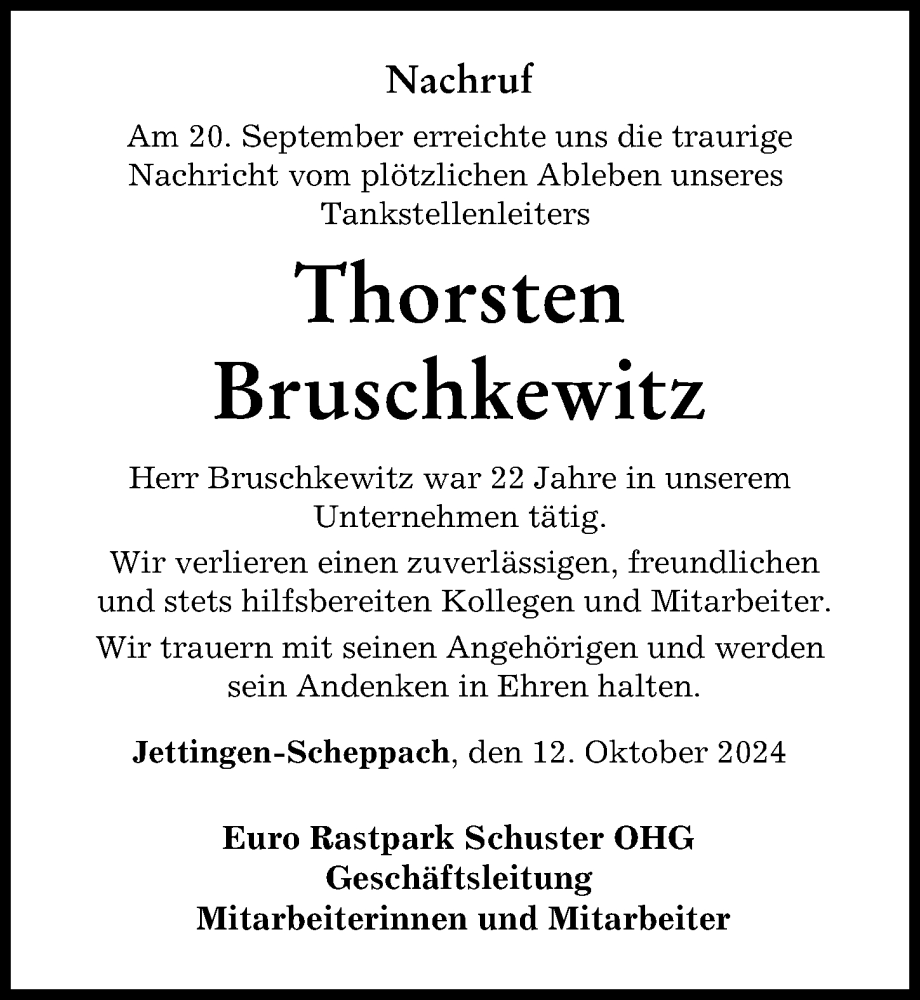  Traueranzeige für Thorsten Bruschkewitz vom 12.10.2024 aus Günzburger Zeitung