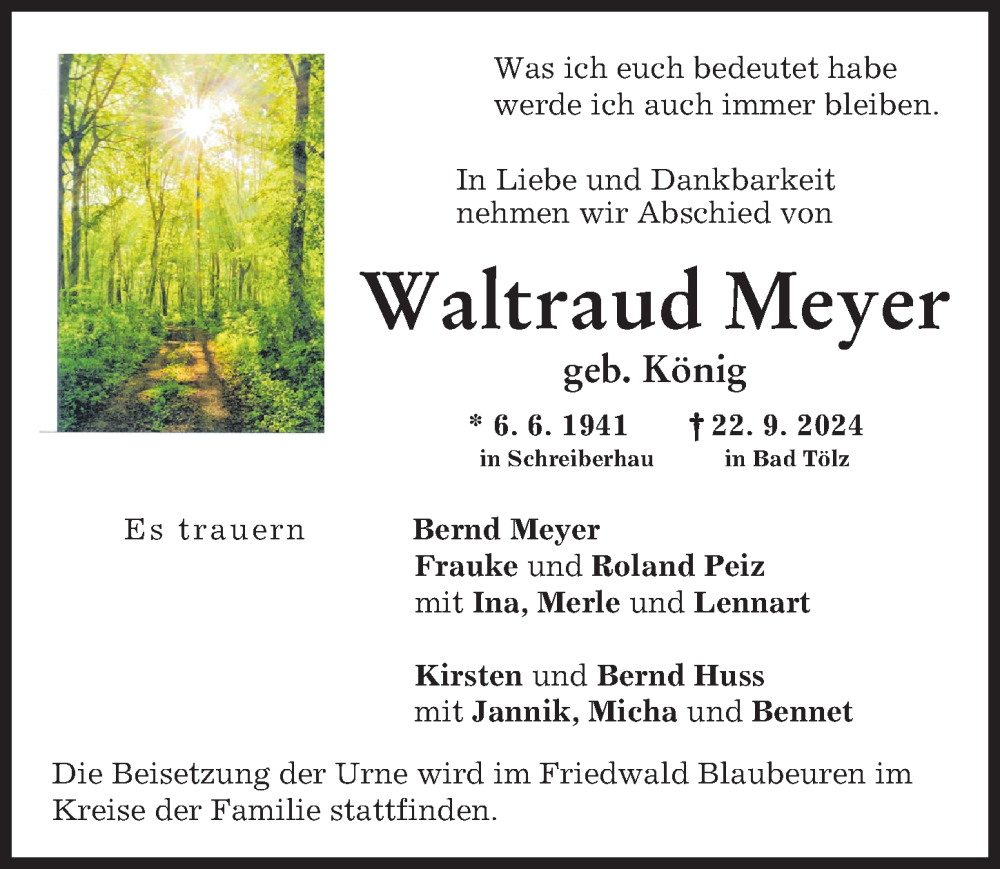 Traueranzeige von Waltraud Meyer von Friedberger Allgemeine