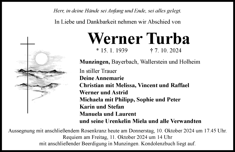 Traueranzeige von Werner Turba von Rieser Nachrichten