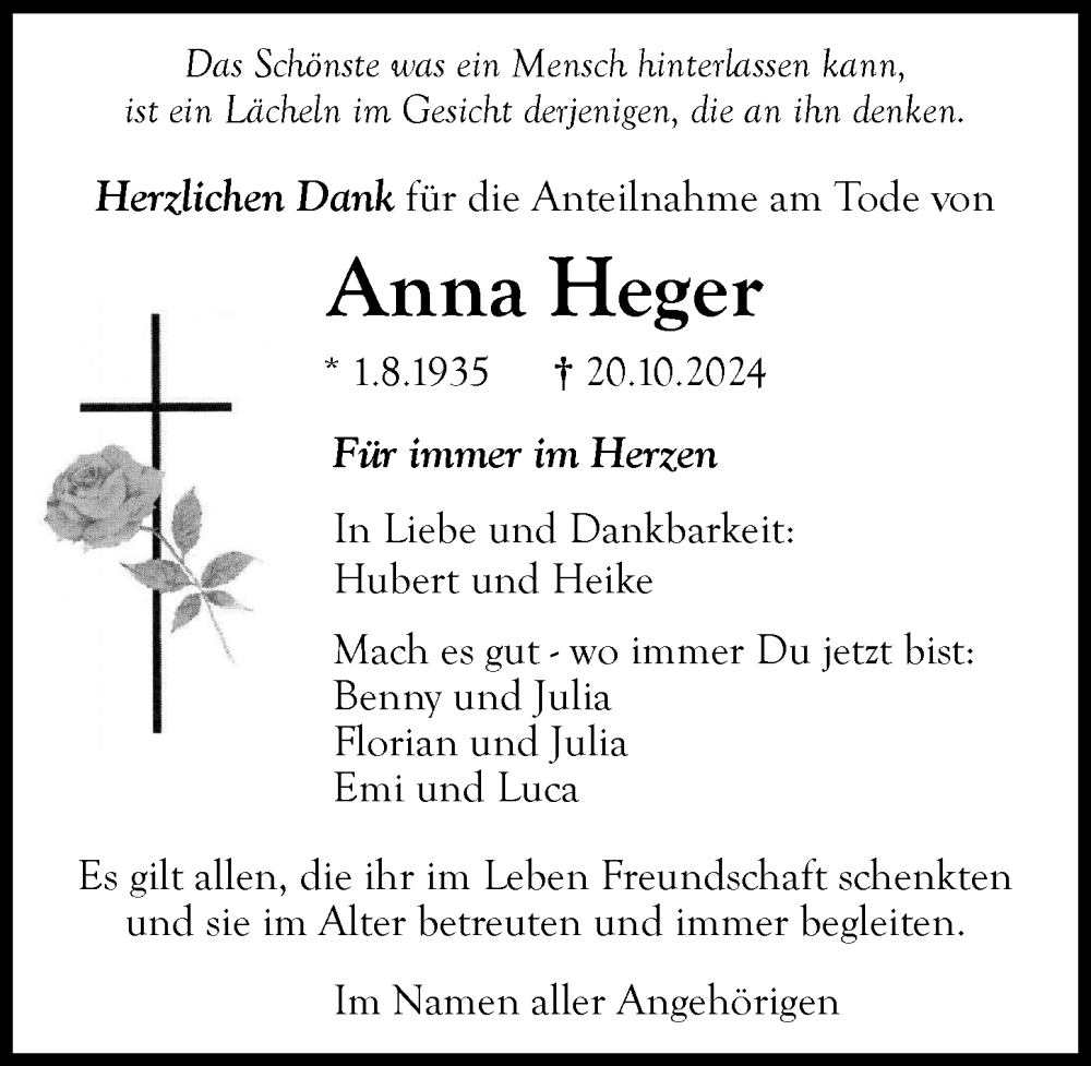 Traueranzeige von Anna Heger von Illertisser Zeitung