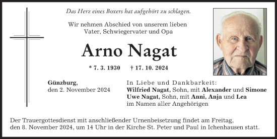 Traueranzeige von Arno Nagat von Günzburger Zeitung