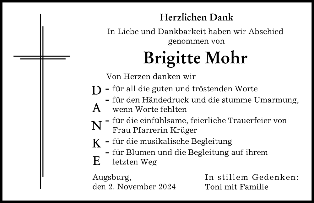 Traueranzeige von Brigitte Mohr von Augsburger Allgemeine