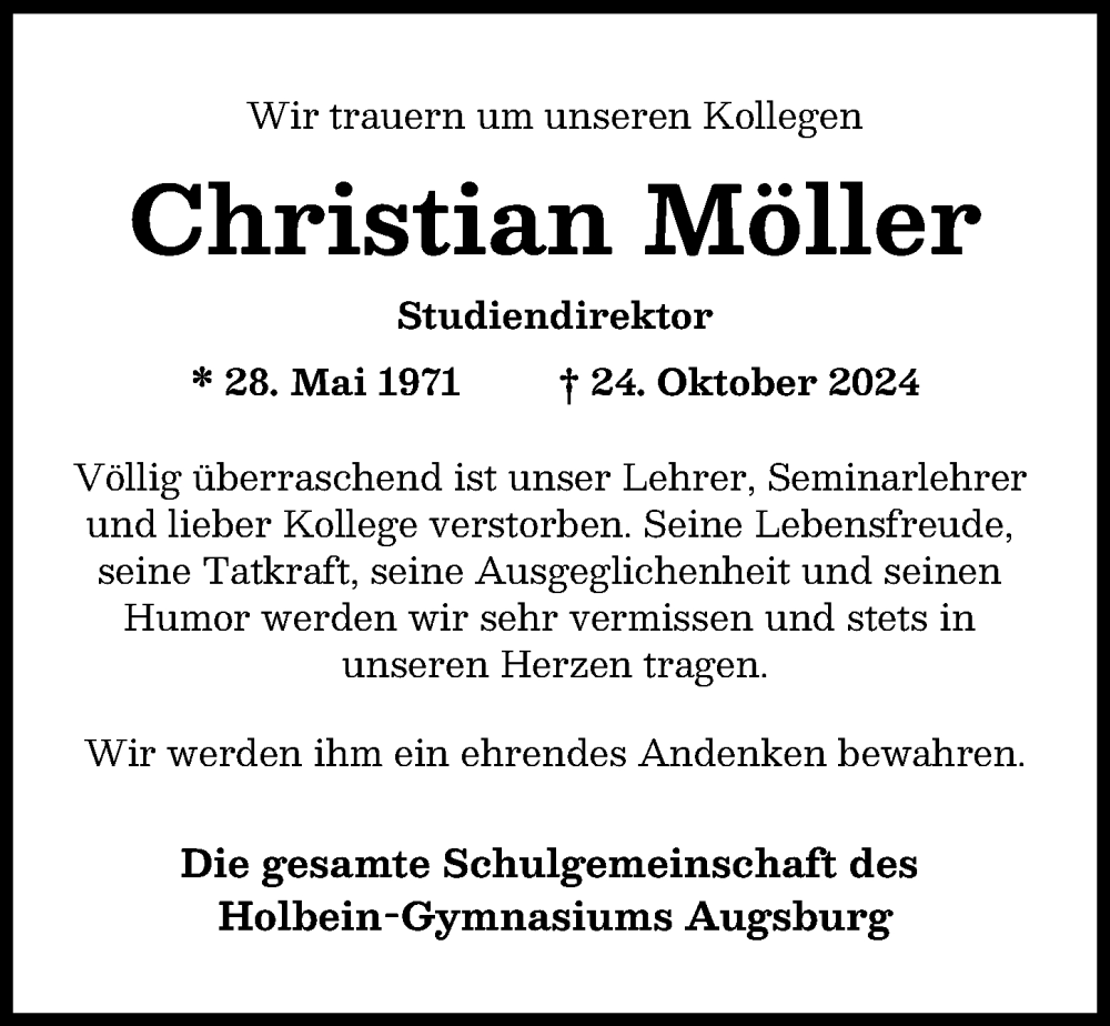 Traueranzeige von Christian Möller von Augsburger Allgemeine