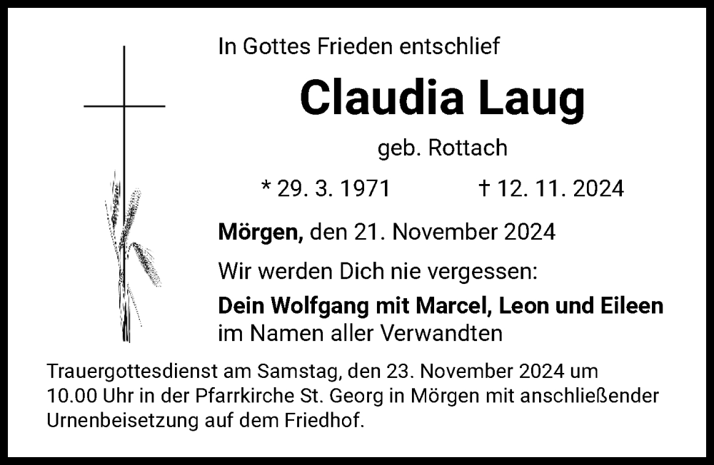 Traueranzeige von Claudia Laug von Mindelheimer Zeitung