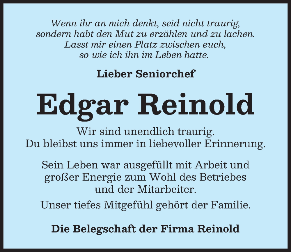 Traueranzeige von Edgar Reinold von Neuburger Rundschau