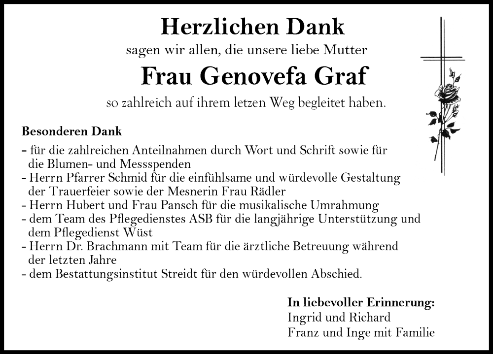 Traueranzeige von Genovefa Graf von Illertisser Zeitung